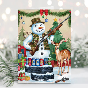 Snowman Hunter Engraçado Cartão de Natal Redneck