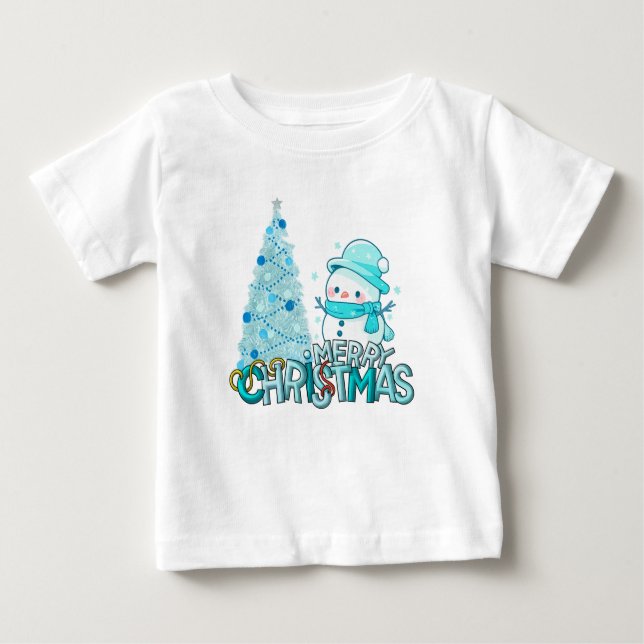 Snowman Merry Christmas Xmas Tree Snow T-Shirt (Frente)