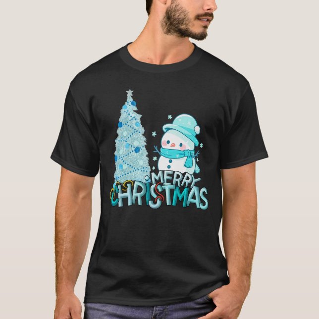 Snowman Merry Christmas Xmas Tree Snow T-Shirt (Frente)