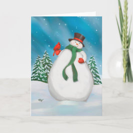 Snowman No Cartão De Cartões de natal Noturno