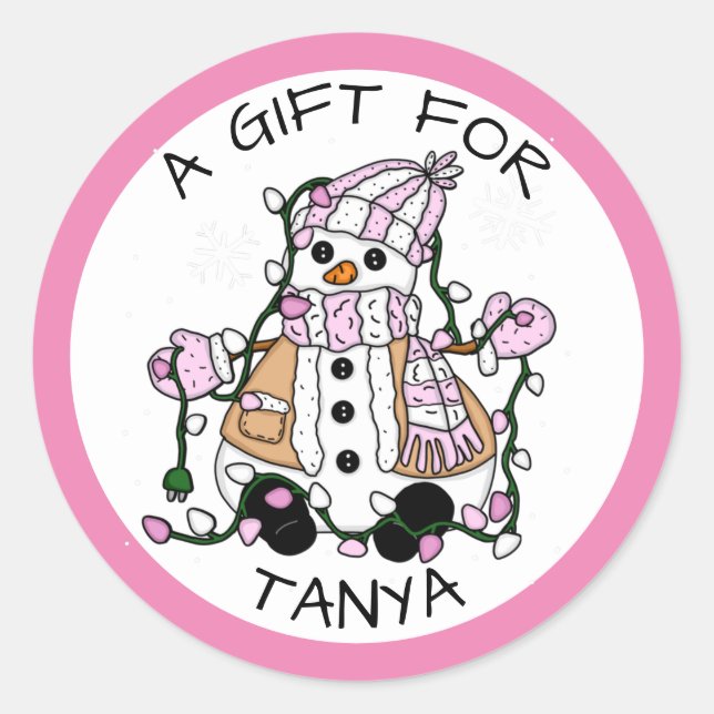 Snowman Rosa A Gift For | Etiqueta de presentes de (Frente)