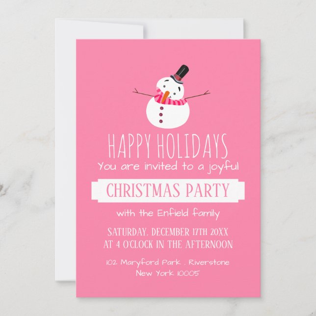Snowman Rosa, Convite de festas de Natal (Frente)