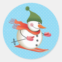 Snowman Skiing Adesivos brilhante de 3 polegadas (