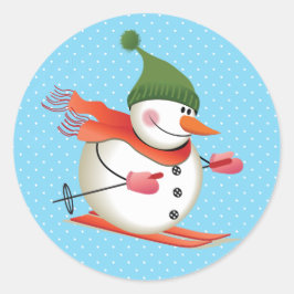 Snowman Skiing Adesivos brilhante de 3 polegadas (