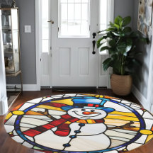Snowman Stainman Glass Olhe Dentro do tapete redon
