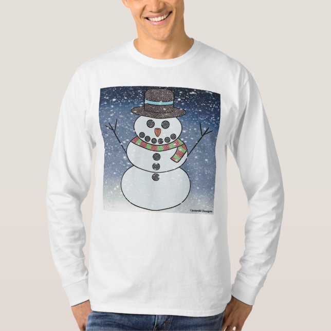 Snowman w/BG (branco) - Camisa de Capa Longa, de u (Frente)