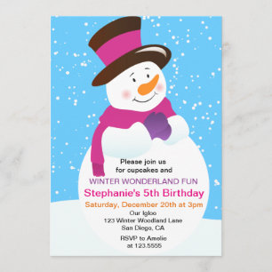 Snowman Winter Wonderland Girl Birthday - Convite