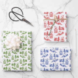 Snowy Christmas Toile | azul verde e vermelho