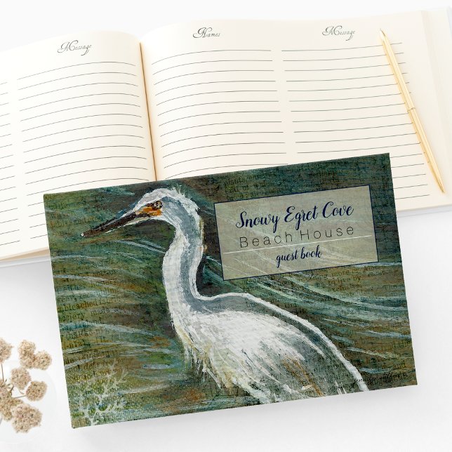Snowy Egret Shorebird Beach House Livro de Convida (Gorgeous Egret Shorebird Wading Water Guest Book from Jenn's Emporium. )