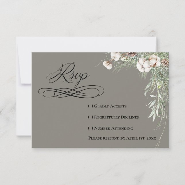 Snowy Greenery RSVP Card (Frente)