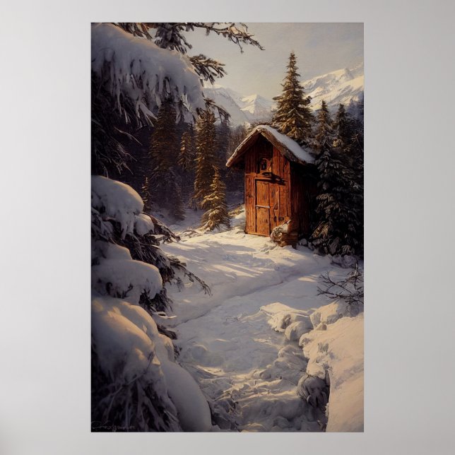 Snowy Winter Landscape Art Poster (Frente)