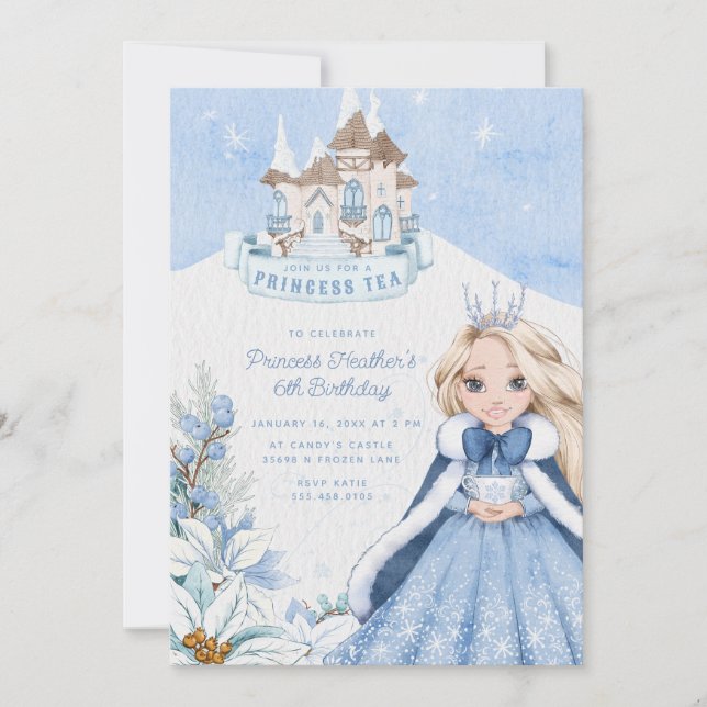 Snowy Winter Princess Tea Convite de festas (Frente)