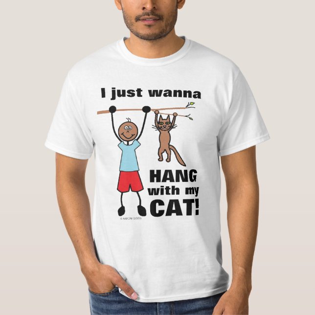 Só Quero Ficar Com O Meu Gato! T-Shirt Engraçado (Frente)