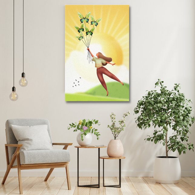 Soar | Rapariga com Borboletas Arte Canvas (Criador carregado)