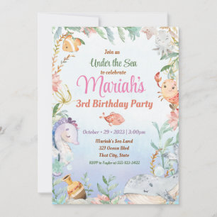 Sob a aquarela marinha Convite de Aniversário