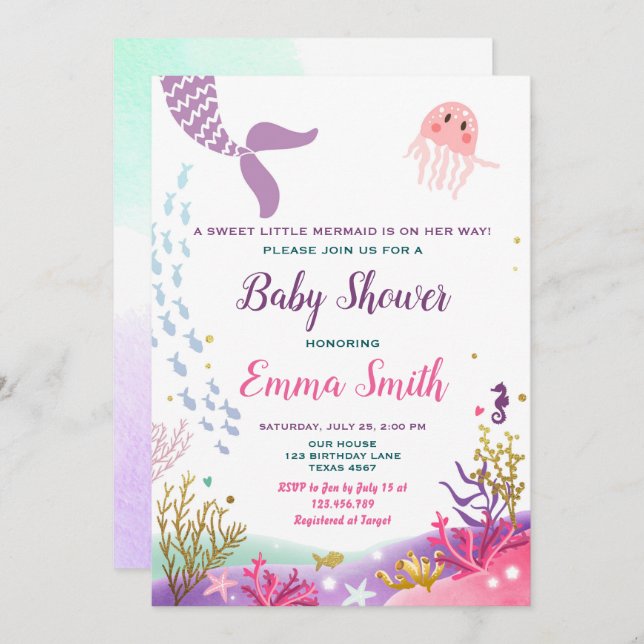 Sob a menina do convite do chá de fraldas da (Frente/Verso)