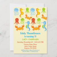 Sob As Criaturas De Convite De Aniversário Do Mar