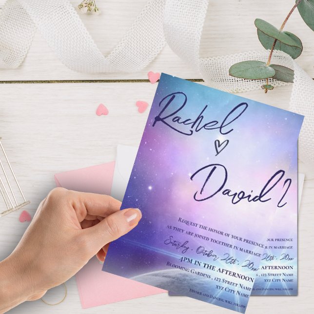 Sob o Casamento da Tipografia Rosa Púrpura (Under the Stars Purple Pink Typography Wedding Invitation)