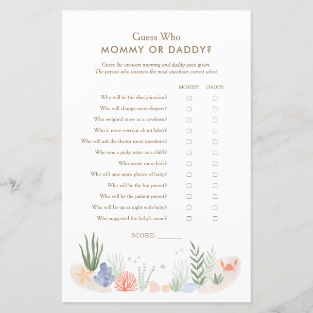 Sob o Chá de fraldas do mar, adivinha quem Mamãe o (Frente)