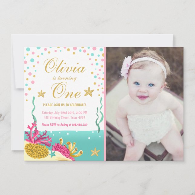 Sob o convite de aniversário de recifes de coral r (Frente)