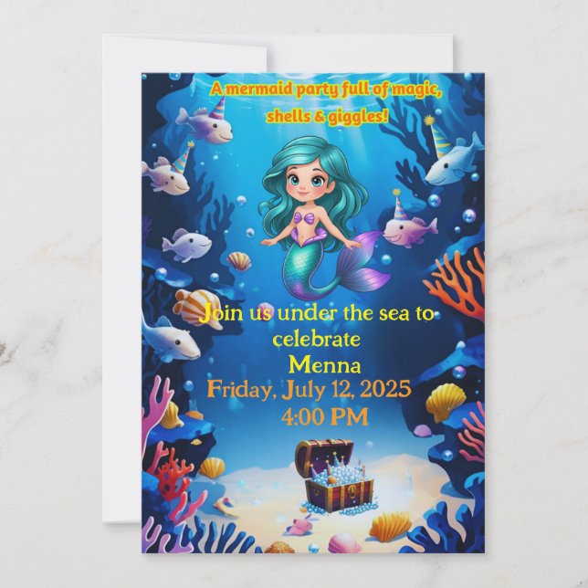 Sob o Convite de aniversário de sereia (Frente)