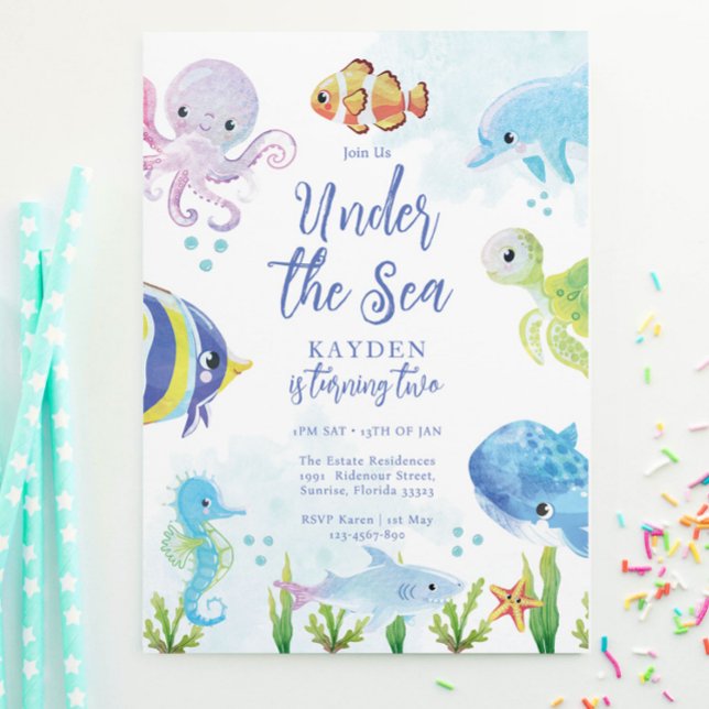 Sob o Convite de Aniversário do Mar (Criador carregado)