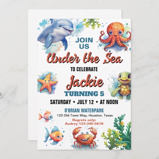 Sob o Convite de aniversário do mar (Frente/Verso)