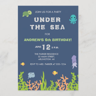 Sob o convite de aniversário do mar