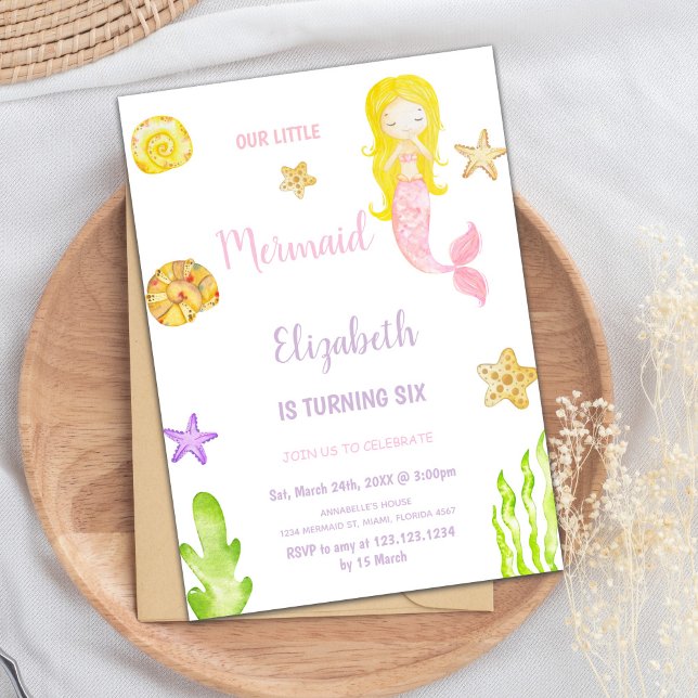 Sob o Convite de festas da Garota do Mar (Little Mermaid Birthday Invitations)