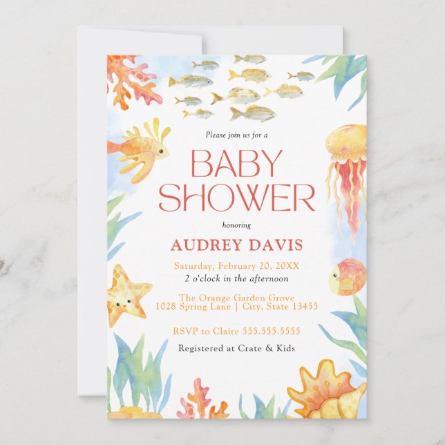 Sob o Convite para Chás de fraldas de Aquarelas do (Frente)