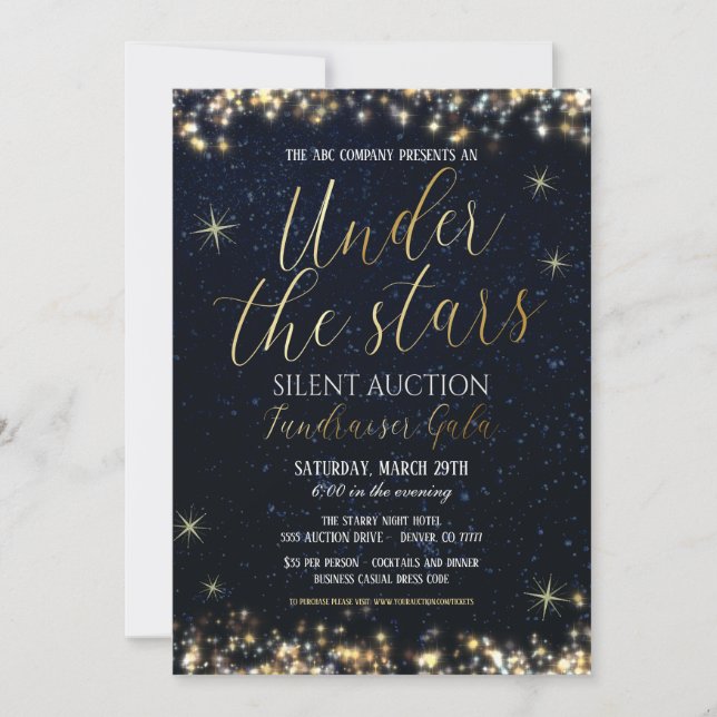 Sob O Convite Para Gala De Fundraiser Das Estrelas (Frente)