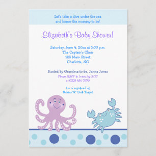 Sob o convite Sea Purple Octopus & Crab 5x7