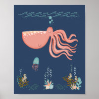 Sob o Mar Animais Octopus Nursery Poster