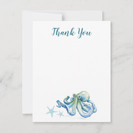 Sob o Mar Azul Aquarela Octopus Obrigado