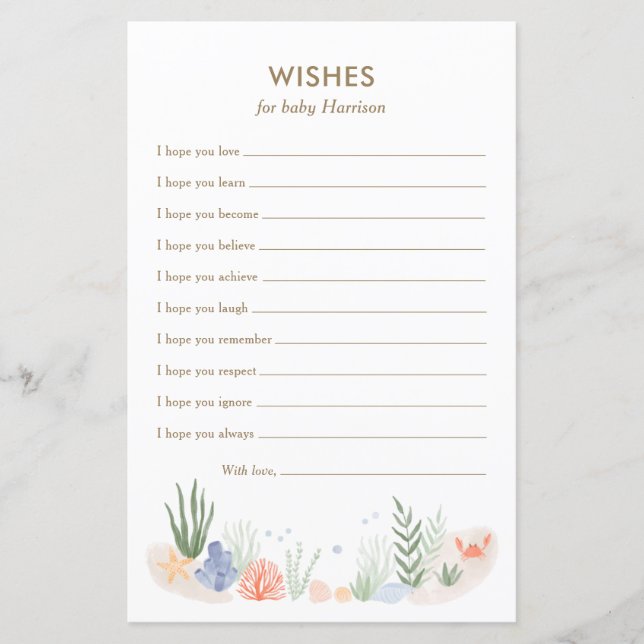 Sob o mar, Chás de fraldas anseiam por cartão de b (Frente)