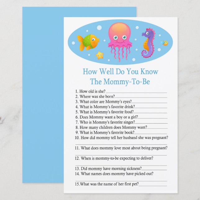 Sob o mar Como você conhece bem o chá de fraldas G (Frente/Verso)