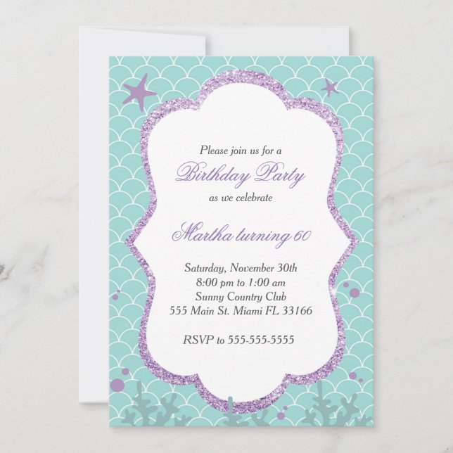 Sob O Mar Convite de aniversário Teal Azul (Frente)