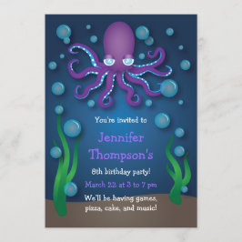 Sob o Mar de Octopus Roxo - Convites de Aniversári