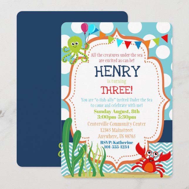 Sob o Mar do Convite de aniversário (Frente/Verso)