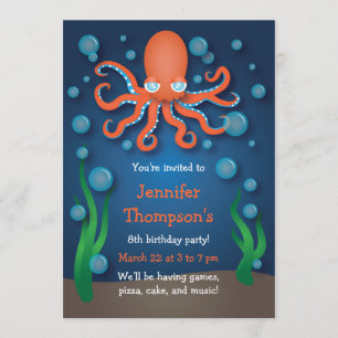 Sob o Mar Laranja Octopus Convites de Aniversário