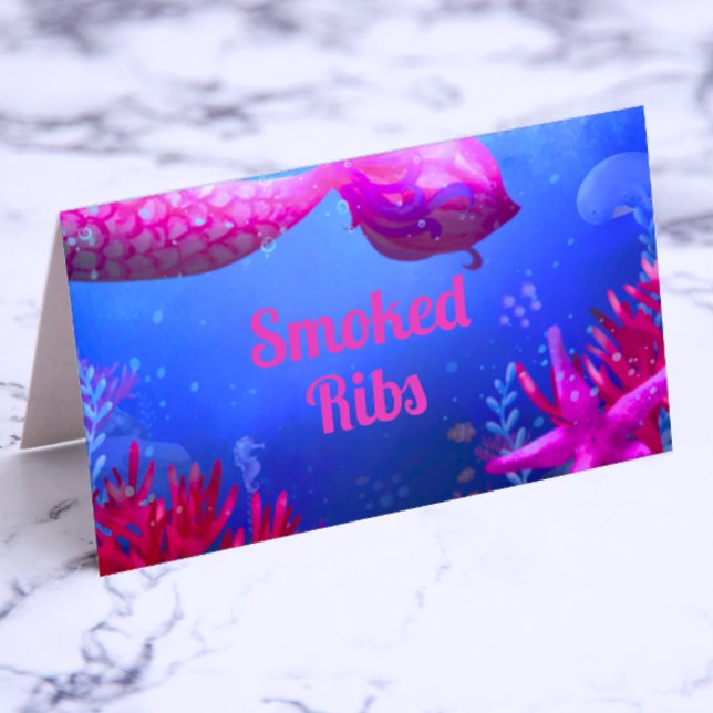 Sob o Mar - Sereia - Etiqueta de Comida (Under the Sea - Girl Mermaid Birthday Food Label)