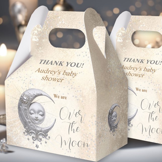 Sobre A Caixa De Favor Do Chá de fraldas Neutro Da (Over The Moon Neutral Baby Shower Favor Box)