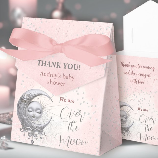 Sobre A Chá de fraldas De Moon Rosa, Caixa De Favo (Over The Moon Pink Girl Baby Shower Tent Favor Box)