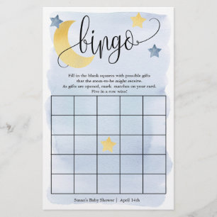 Sobre A Lua, Cartão De Jogo De Papel De Bingo Azul