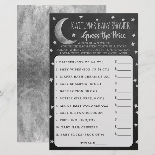 Sobre A Lua | Chá de fraldas Adivinha O Jogo Dos P (Frente/Verso)