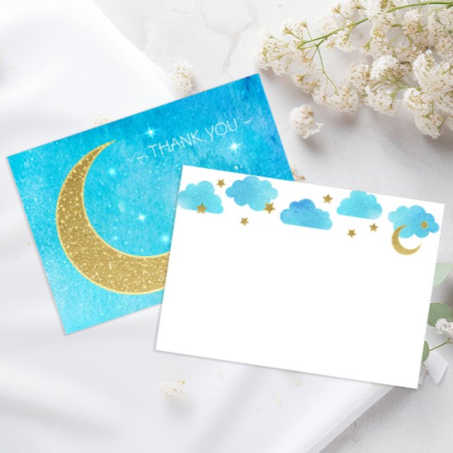 Sobre o Cartões de agradecimentos da lua (Blank thank you note card - Blue watercolor)