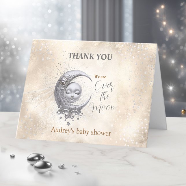 Sobre O Cartões de agradecimentos Neutro Da Lua (Over The Moon Neutral Baby Shower Thank You Card)