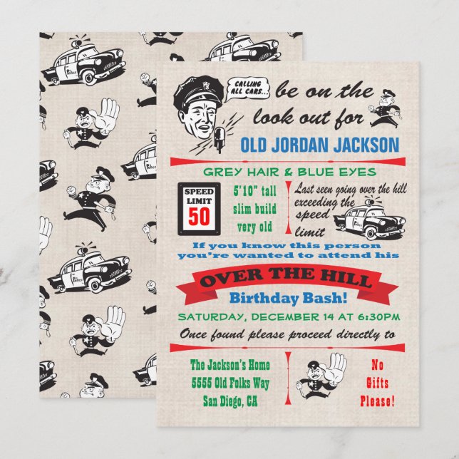 Sobre o Convite de Aniversário da Polícia de Hill (Frente/Verso)