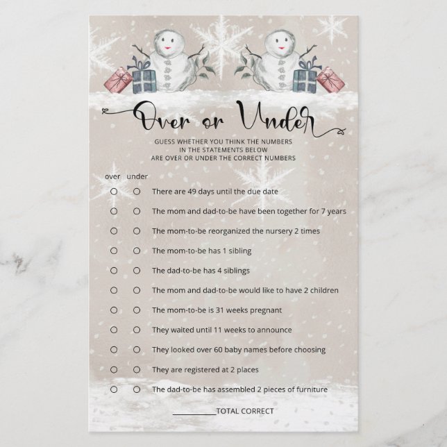 Sobre ou Sob Chá de fraldas de Neve (Frente)