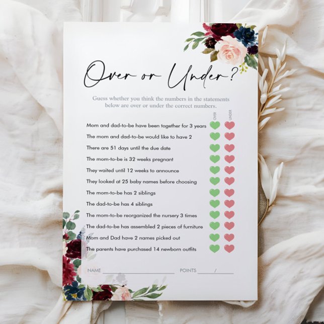 Sobre ou Sob Jogo, Jogo de Chá de fraldas Floral (Criador carregado)